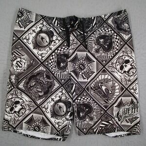 ONeill Santa Cruz Board Shorts Men 38 Black Skull Graphic Print Swim Trunks Y2K